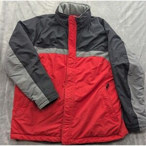 Vintage Y2K Nike Red Black Gray Hooded Fleece Lined Jacket Winter Coat Size 2XL